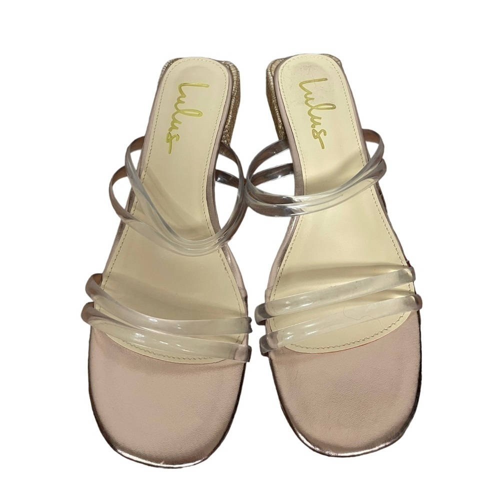Lulus Strappy Slide Sandal Clear Rose Gold Heel Size 9